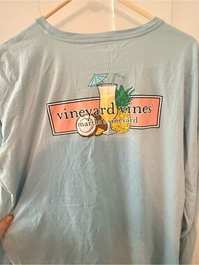 Vineyard Vines Pastel Blue Long-Sleeve Pocket Tee with Small Chest Graphic